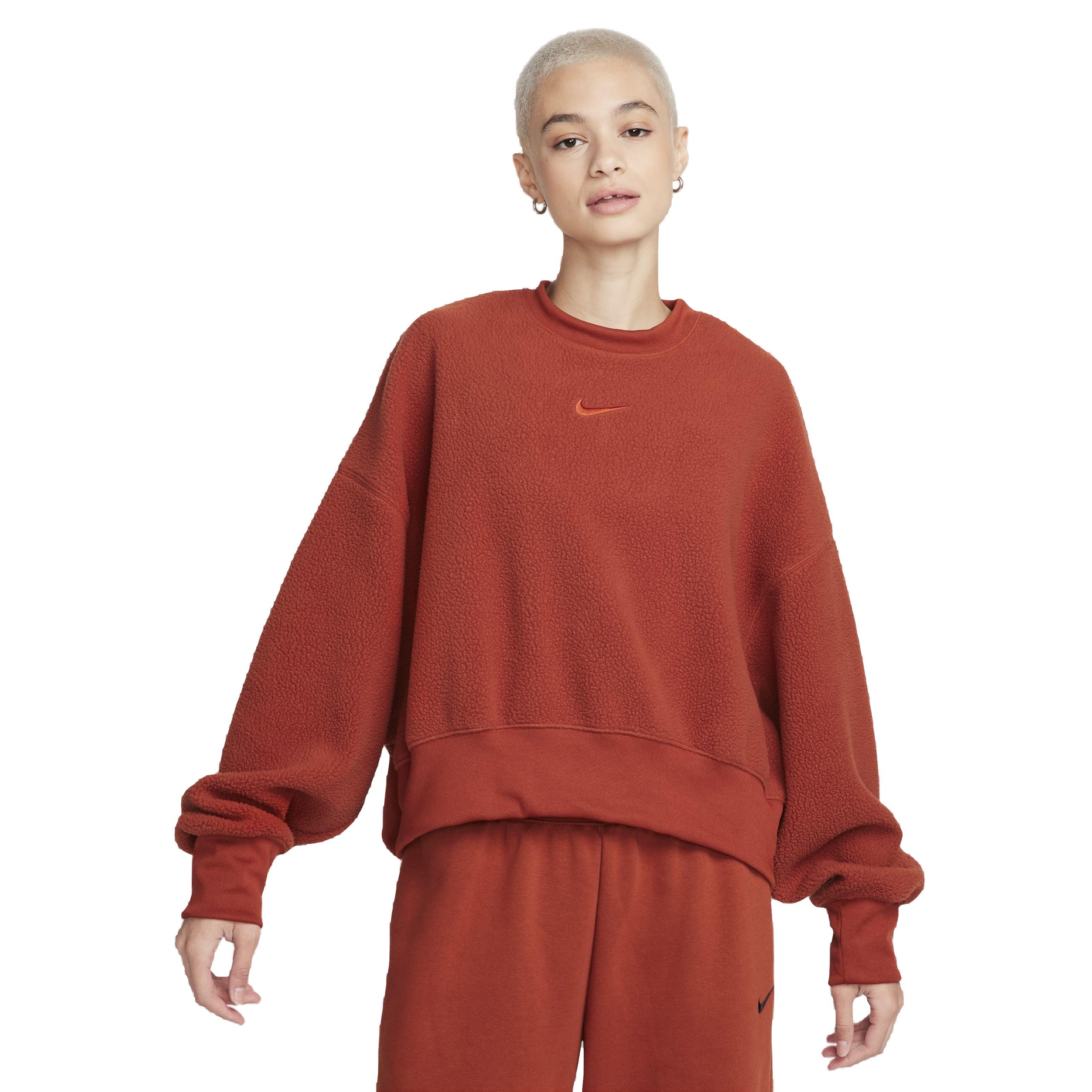 Nike Women's Sportswear Plush Oversized Crew-Neck Mod Crop Sweatshirt -Orange